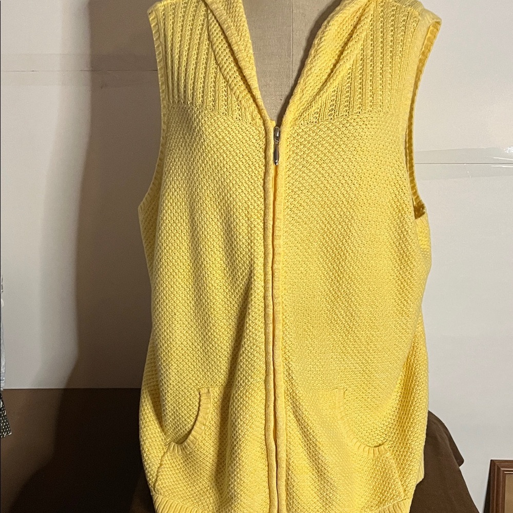 😄Soft yellow knit vest cotton blend zipper pockets plus size 2X